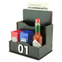 20 Porta Comanda de Mesa Sachê Guardanapo Temperos Numerados Preto