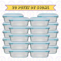 20 Pote Canelado Retangular 640ML Tampa Hermética Frutas Fit