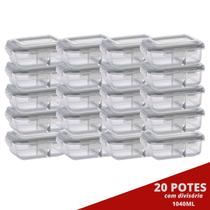 20 Pote Retangular 1040ML c/ Divisória e Tampa Marmita Lancheira