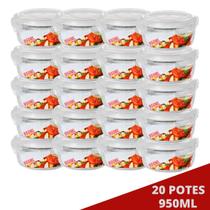 20 Potes Redondo de Vidro 950ML c/ Tampa Hermética Fit 20 Potes Redondo de Vidro 950ML c/ Tampa Hermética Fit