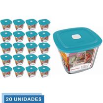 20 Potes Vidro Facilita Quadrado Alto Com Tampa 1L Marinex