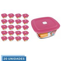 20 Potes Vidro Facilita Quadrado Marmita 300Ml Marinex