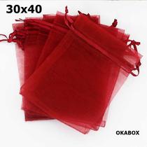 20 Saquinhos De Organza 30X40 vermelho com fita cetim