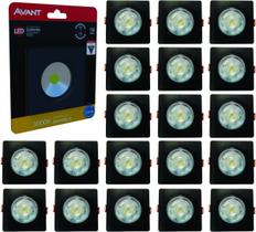 20 Spot Led Quadrado 5W Branco Quente 3000k Preto Bivolt