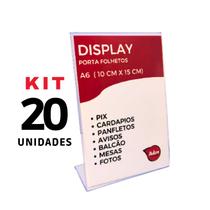 20 Suporte Displays A6 L Expositor 10x15 Acrílico (PS) Pix QRcode Aviso Mesa Balcao Cardapio - Adre Utilidades