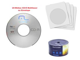 20 Unidades Mídia CD-R Não Imprimível Multilaser no Envelope