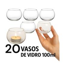 20 Vaso mini castical 100 ml vidro redondo vela aromatica