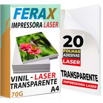20 Vinil Adesivo Transparente 100% A4 - Para Impressora Laser