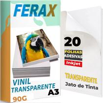 20 Vinil Adesivo Transparente A3 - Impressora Jato De Tinta