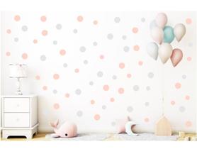 200 adesivo de parede decorativo bolinhas 2 tamanhos rosa ternura e cinza claro