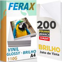 200 Adesivos Vinil Branco Brilho - Impressora Jato Tinta A4 - Pode usar Resina