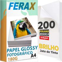 200 Folhas - Papel Fotográfico Glossy (Brilhante) 180g - Para Impressão em Impressora Jato de Tinta