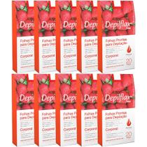 200 Folhas Prontas Depilação Corporal Depilflax Morango