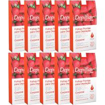 200 Folhas Prontas Depilação Corporal Depilflax Morango