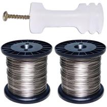 200 Isolador Parafuso Cerca Elétrica + 2 Rolo Arame Aço Inox 0,45mm