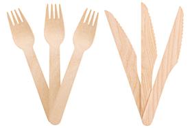 200 Kit Garfo e Faca Madeira para Refeição