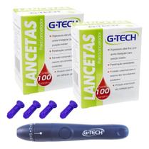 200 Lancetas Glicose Agulha Glicemia + 1 Caneta Lancetadora Verde-limão
