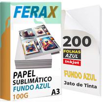 200 Papel Sublimatico Azul 100g A3 - Para Impressora Jato de Tinta - Ferax
