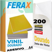 200 Papel Vinil Adesivo Dourado A4 90g - Para Impressoras Jato de Tinta - à Prova D'água 200 Papel Vinil Adesivo Dourado A4 90g - Para Impressoras Jato de Tinta - à Prova D'água