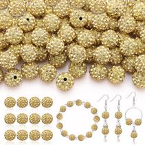 200 peças de miçangas de strass amarelo claro para fabricação de joias, argila cristalina cintilante de Natal para pulseira, colar de beisebol, fabricação de brincos e bricolage, contas redondas brilhantes de bola de discoteca Shamballa a granel