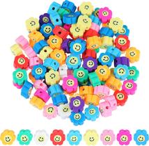 200 peças flor forma polímero argila contas flor sorriso rosto contas diy flor rosto contas diy flor face beads argila de polímero sorriso flor contas de rosto feliz para jóias pulseira brinco colar diy artesanato