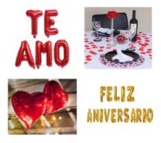 200 Pétalas + Balões 6 Coração + Te Amo + Feliz Aniversário