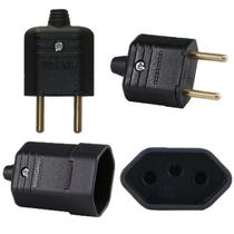 200 Plug Macho 2 Pinos + 200 Tomada Femea 3 Pinos 10a Preto 2p+t