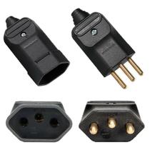 200 Tomada Femea + 200 Plug Macho 3 Pinos 10a Prensa Cabos Preto Margirius