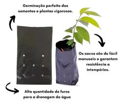200 un. de saquinho plástico perfurado 10x20cm para muda café frutas e flores (altura Útil 17cm)