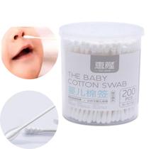 200 Unidades de Cotonete Baby com Haste Flexível de Bambu para Bebês Ouvido e Nariz Higiene