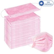 200 Unidades de Máscaras Cirúrgicas Descartáveis Rosa Claro