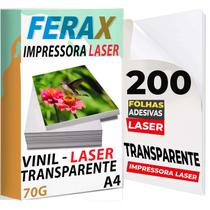 200 Vinil Adesivo Transparente 100% A4 - Para Impressora Laser - FERAX