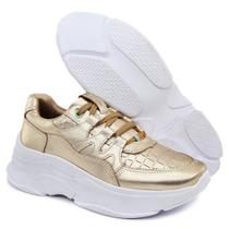 2002GRF Tênis Feminino em couro natural Sneaker Chunky com forro espumado dourado