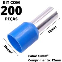 200un Terminal Tubular Ilhós Pré-isolado Simples Para Cabo de 16mm² Metal 12mm Azul E16-12