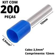 200un Terminal Tubular Ilhós Pré-isolado Simples Para Cabo de 2,5mm² Metal 12mm Azul E2512