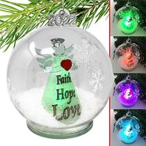 2022 LED Faith Hope Love Angel Ornament Anual Iluminado Christmas Ball Ornament with an Angel Holding a Heart - Inclui um temporizador de 6 horas - BANBERRY DESIGNS