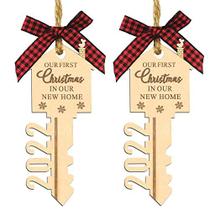 2022 Nosso Primeiro Natal em Nossa Nova Casa Wood Key Enfeite de Natal para Housewarming Gift Christmas Tree Holiday Decoration Pack de 2