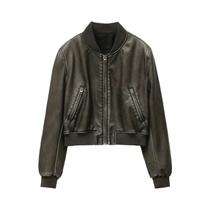 2025 novo casaco bomber de imitação de couro vintage feminino estilo feminino 2025 novo casaco bomber de imitação de couro vintage feminino estilo feminino