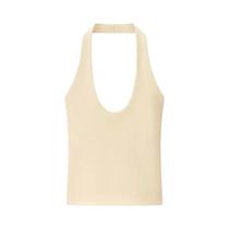 2025 verão nova série de cor sólida feminina gola halter magro sem costas básico all-match topo