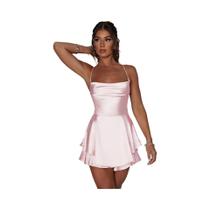 2025 verão venda quente sexy cor sólida vestido curto sem costas - alças cruzadas saia de cetim 2025 verão venda quente sexy cor sólida vestido curto sem costas - alças cruzadas saia de cetim