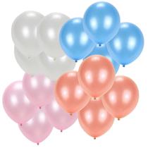 20un. Balões Grandes 12p Metalizados Azul Rosa Rosê E Branco - Neoimp