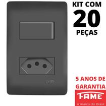 20un Interruptor Paralelo Three Way 10A e Tomada 2P+T 10A Com Placa Habitat Black FAME