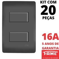 20un Interruptor Paralelo Three Way 2 Teclas 10A Com Placa 4x2 Habitat Black FAME