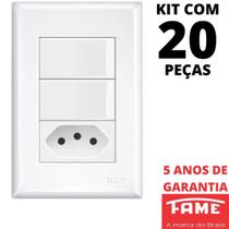 20un Interruptor Paralelo Three Way 2 Teclas 16A e Tomada Padrão 2P+T 10A Com Placa Evidence FAME