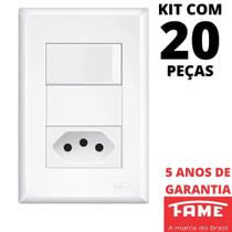 20un Interruptor Simples 16A e Tomada Padrão 2P+T 20A Com Placa Evidence FAME 20un Interruptor Simples 16A e Tomada Padrão 2P+T 20A Com Placa Evidence FAME