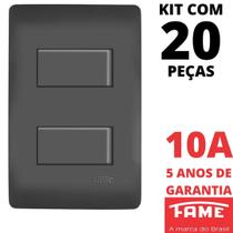 20un Interruptor Simples 2 Teclas 10A Com Placa 4x2 Habitat Black FAME