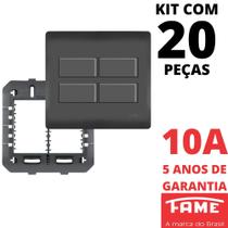 20un Interruptor Simples 4 Teclas 10A Com Placa 4x4 Habitat Black FAME