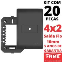 20un Placa 4X2 Saída Fio 10mm Com Suporte Habitat Black FAME