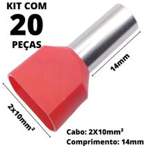 20un Terminal Tubular Ilhós Pré-isolado Duplo Para Cabo de 10mm² Metal 14mm Vermelho TE1014