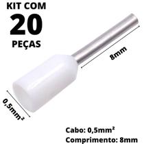 20un Terminal Tubular Ilhós Pré-isolado Simples Para Cabo de 0,50mm² Metal 8mm Branco E0508